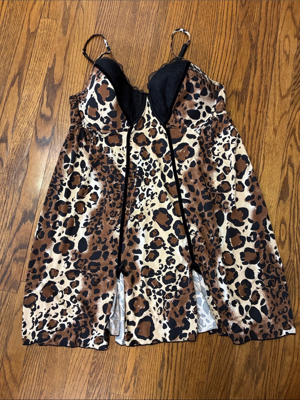 Cacique Leopard-Pattern babydoll chemise nightgown size 22/24